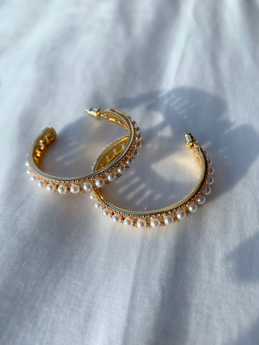 Rounded Golden Pearl Earrings