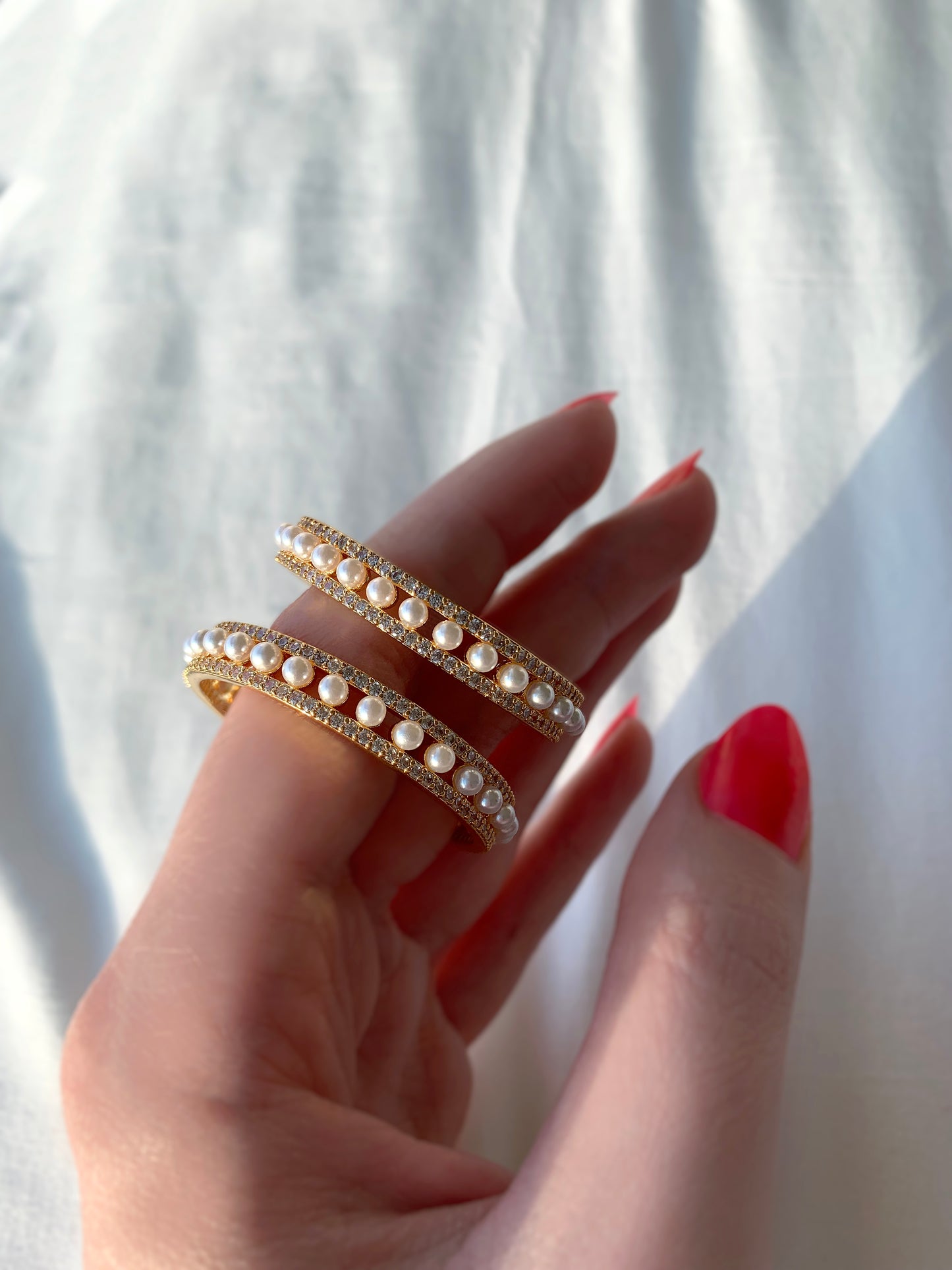 Rounded Golden Pearl Earrings